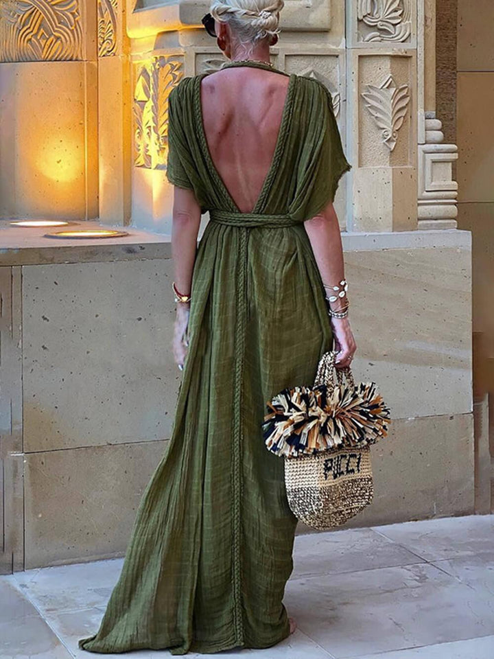 Elke | Maxikleid mit Schlitz und Kimono und Zopfdetails