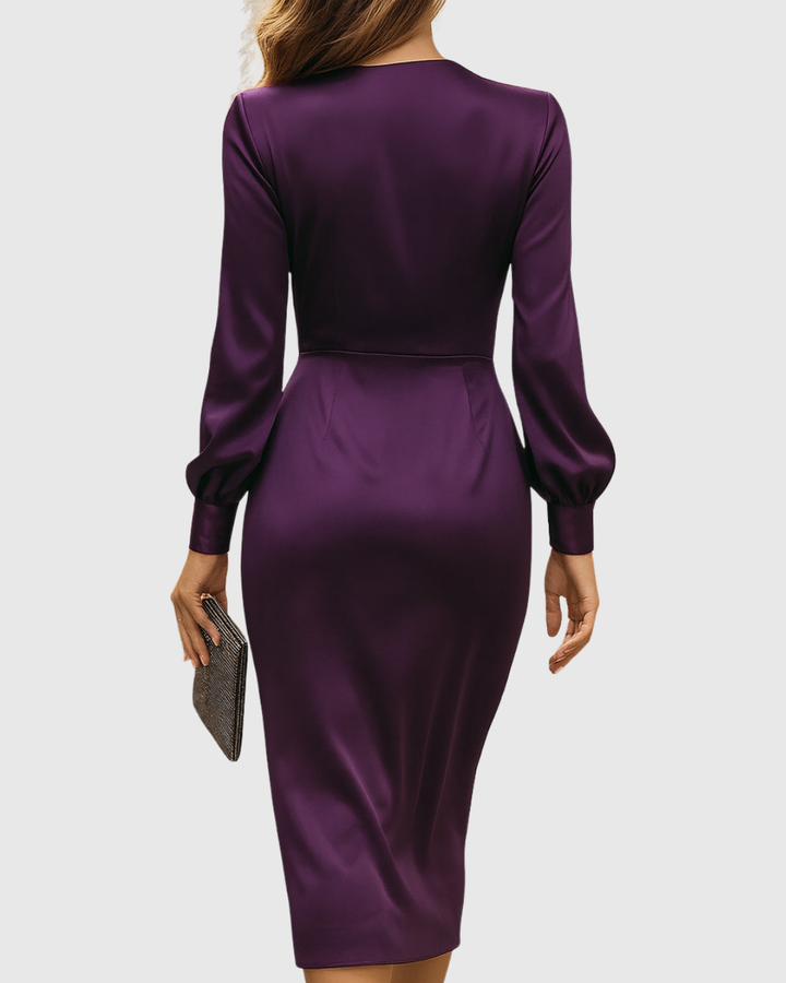 Natalie - Midi Kleid aus Satin in der Farbe Tiefes Pflaumen