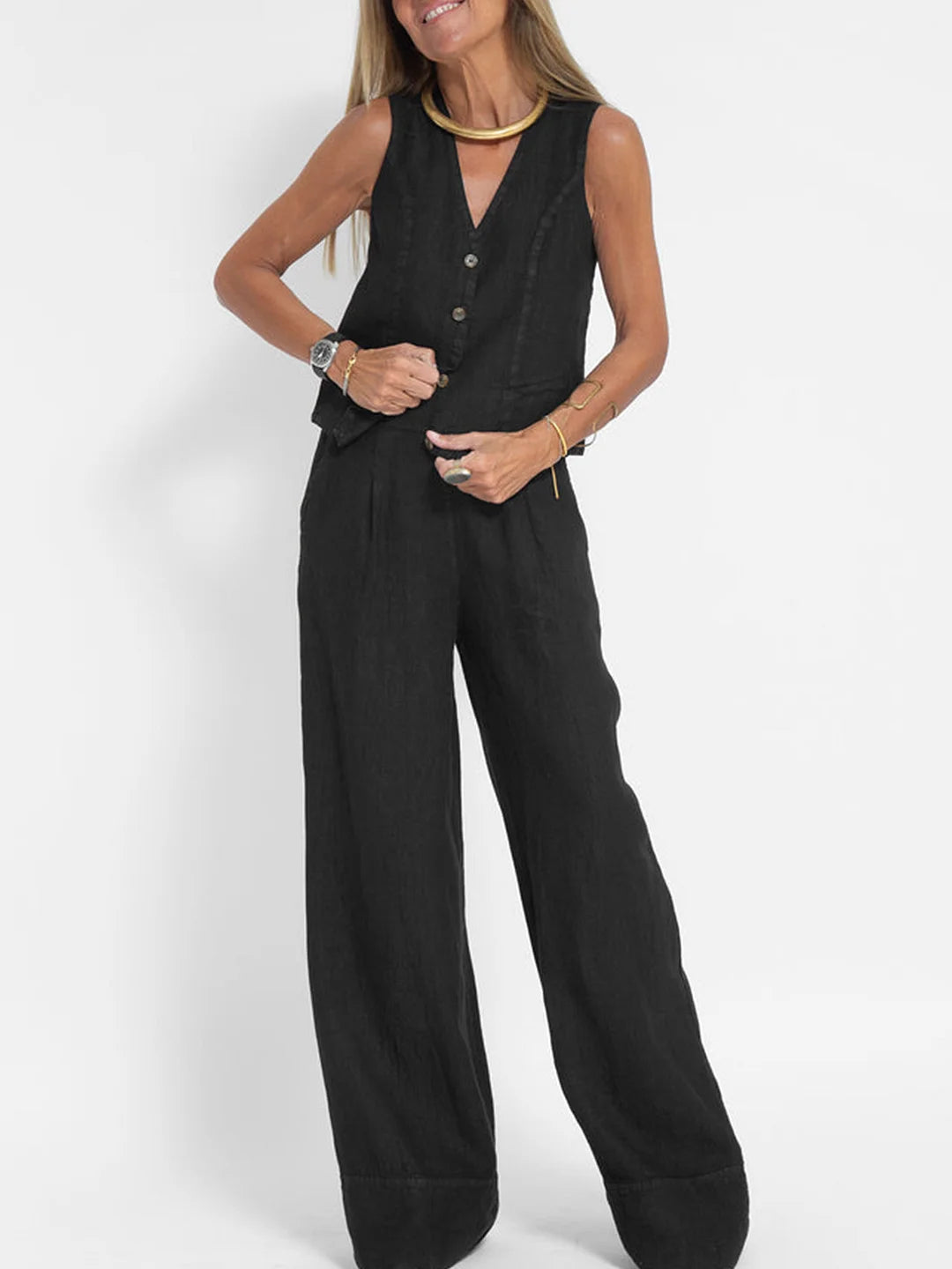 Rose | Set aus geknöpfter Weste und weiter Hose
