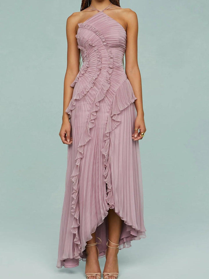 Juna | Langes Kleid mit plissierten Trägern und Schlitz