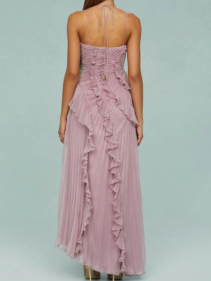Juna | Langes Kleid mit plissierten Trägern und Schlitz