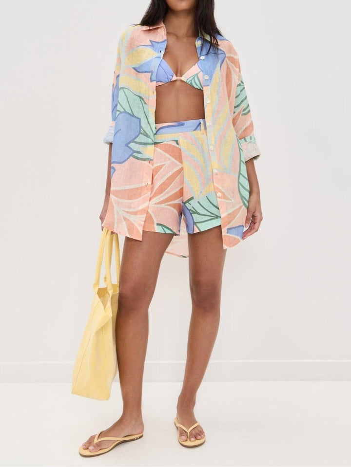 Karin | Kurzes Set mit Print Foglie tropisch