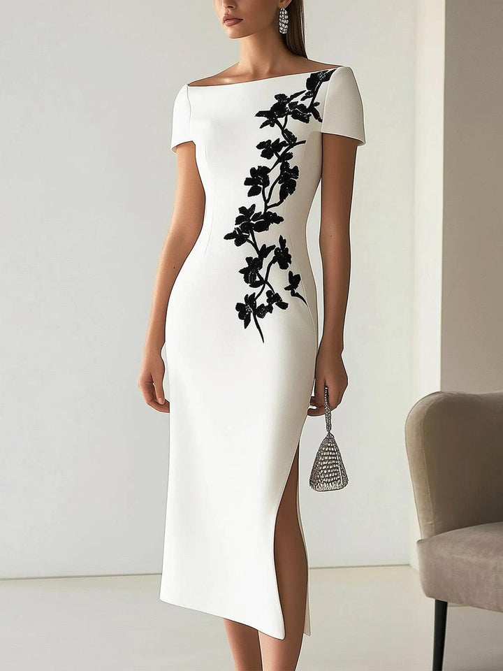 Heike | Midikleid mit Blumenprint chic mit U-Boot-Ausschnitt