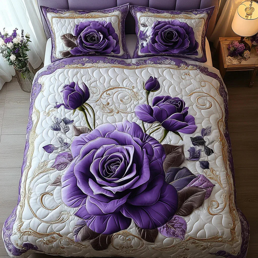 3-teilige gesteppte Bettgarnitur - Violett Pink