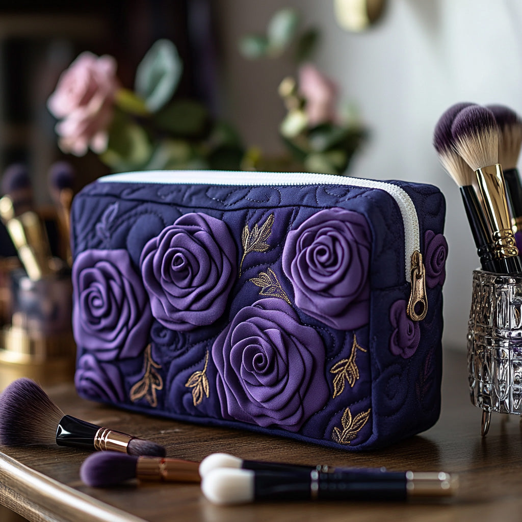 Gesteppte Kosmetiktasche mit Amethystblume