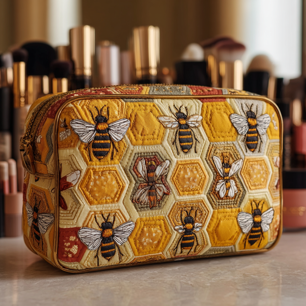 Gesteppte Kosmetiktasche mit Bienen auf der Wiese