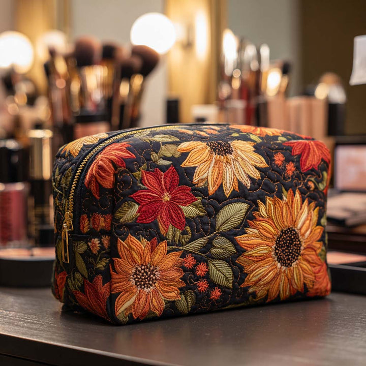 Gesteppte Kosmetiktasche mit eleganter Blume