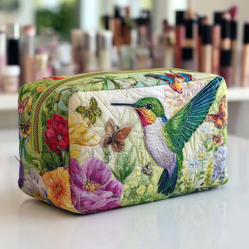 Gesteppte Kosmetiktasche mit beweglichen Blumen