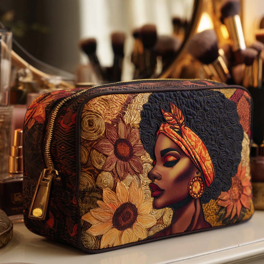 Gesteppte Kosmetiktasche mit auffälliger Blume