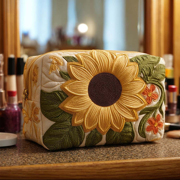 Gesteppte Kosmetiktasche mit leuchtender Blume