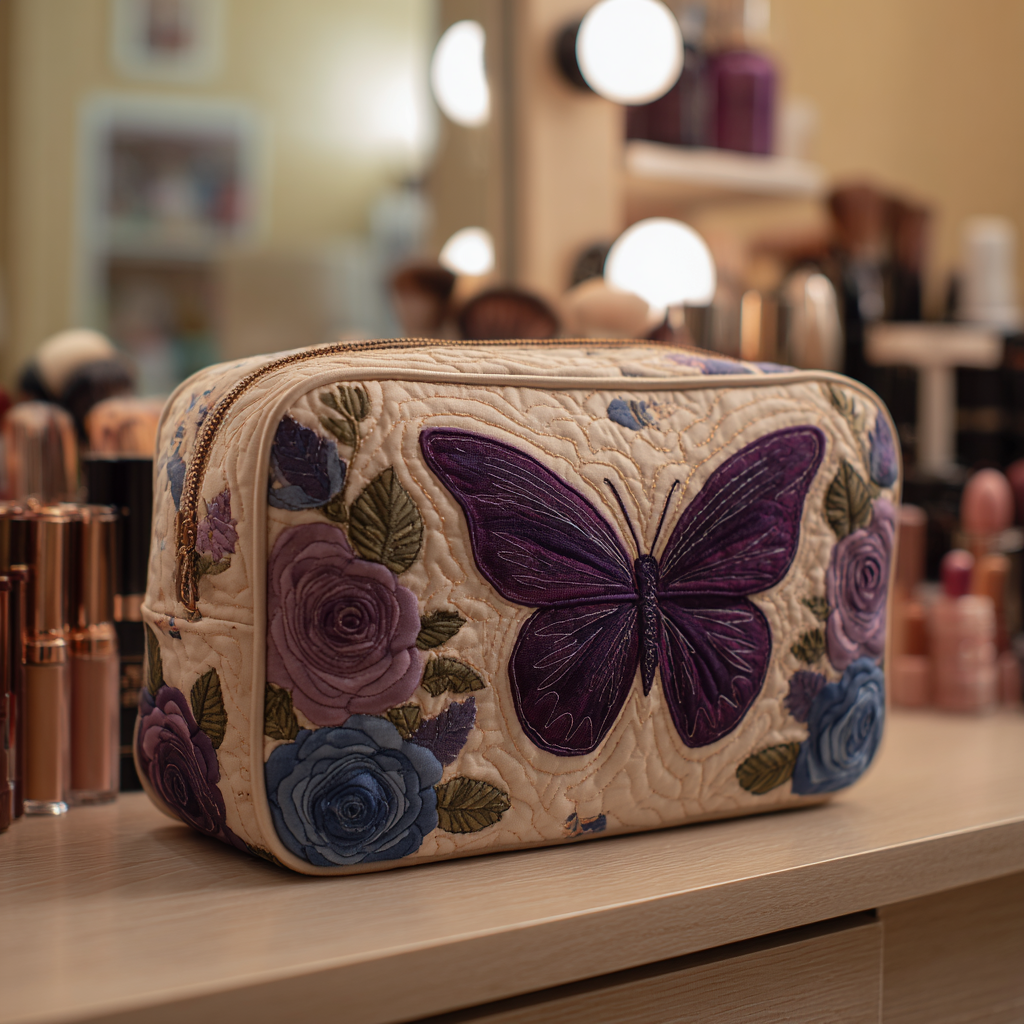 Gesteppte Kosmetiktasche mit Schmetterling