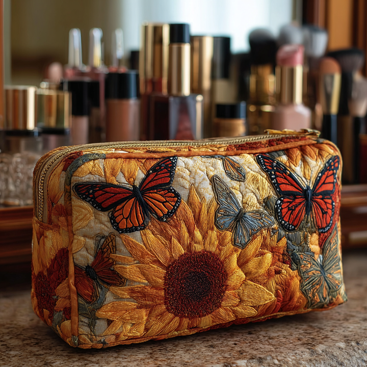 Gesteppte Kosmetiktasche mit blauem Muster