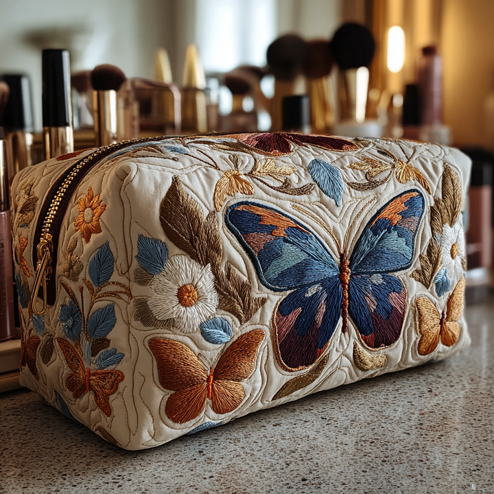 Gesteppte Kosmetiktasche mit zarten Schmetterlingen