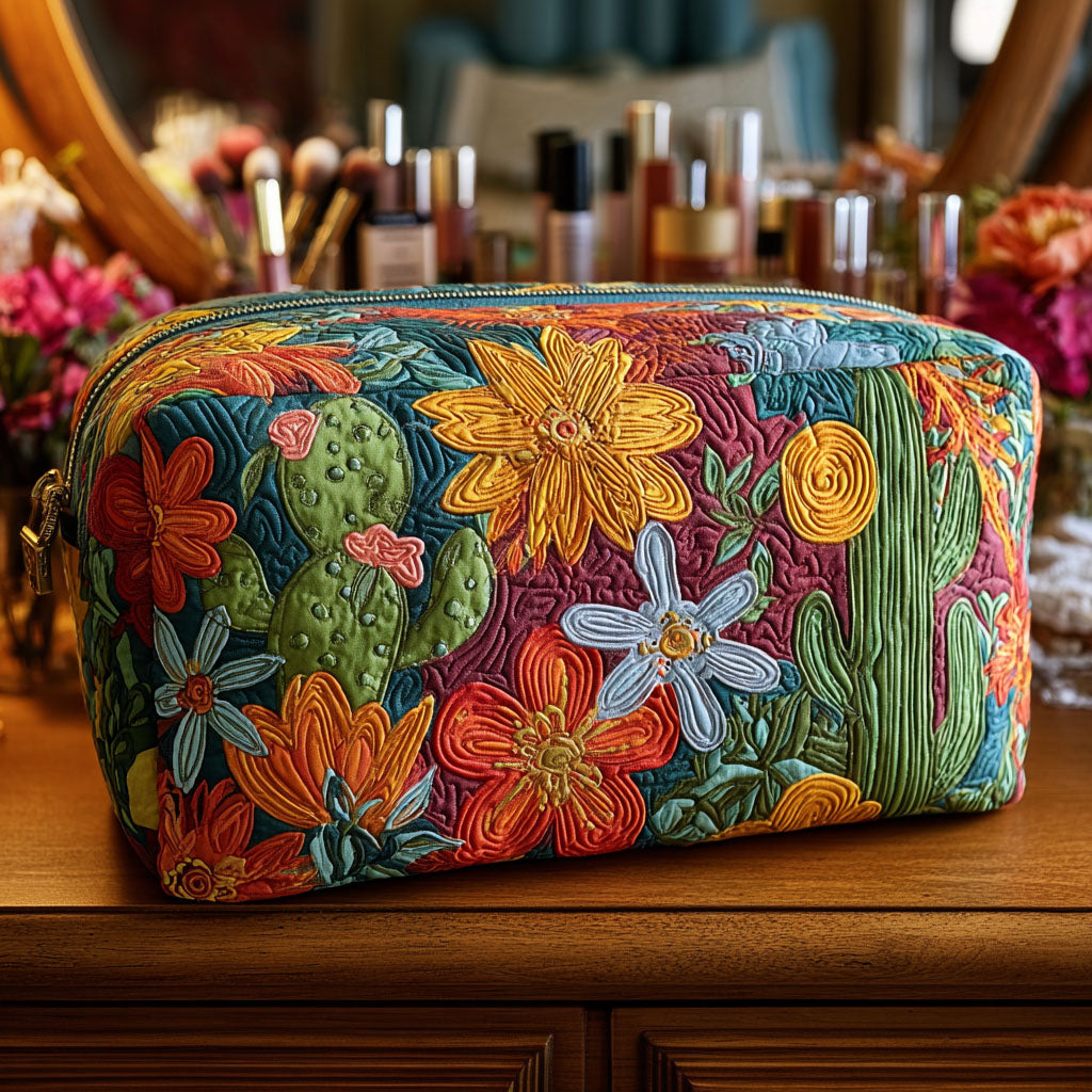 Gesteppte Kosmetiktasche mit bunten Kakteen
