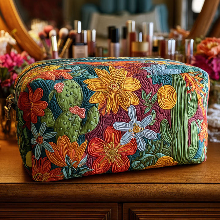 Gesteppte Kosmetiktasche mit bunten Kakteen