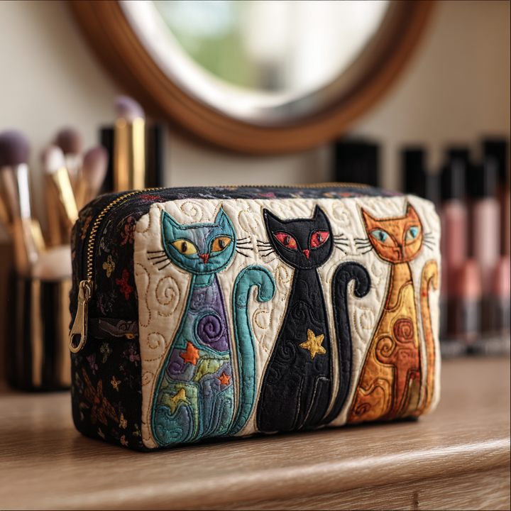 Gesteppte Kosmetiktasche mit leuchtender Katze