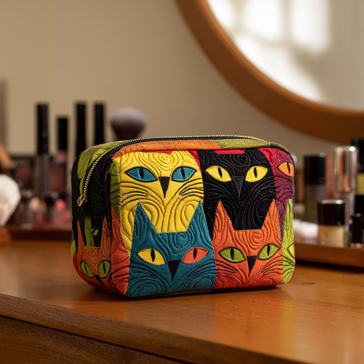 Gesteppte Kosmetiktasche mit magischer Katze