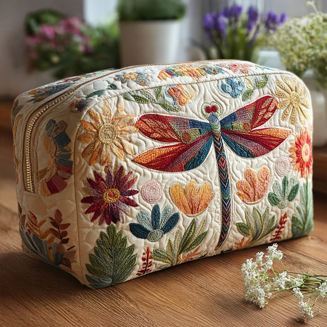 Gesteppte Kosmetiktasche mit hellblauer Libelle