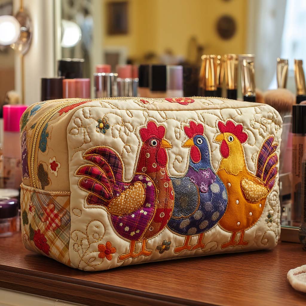 Gesteppte Kosmetiktasche mit träumender Henne