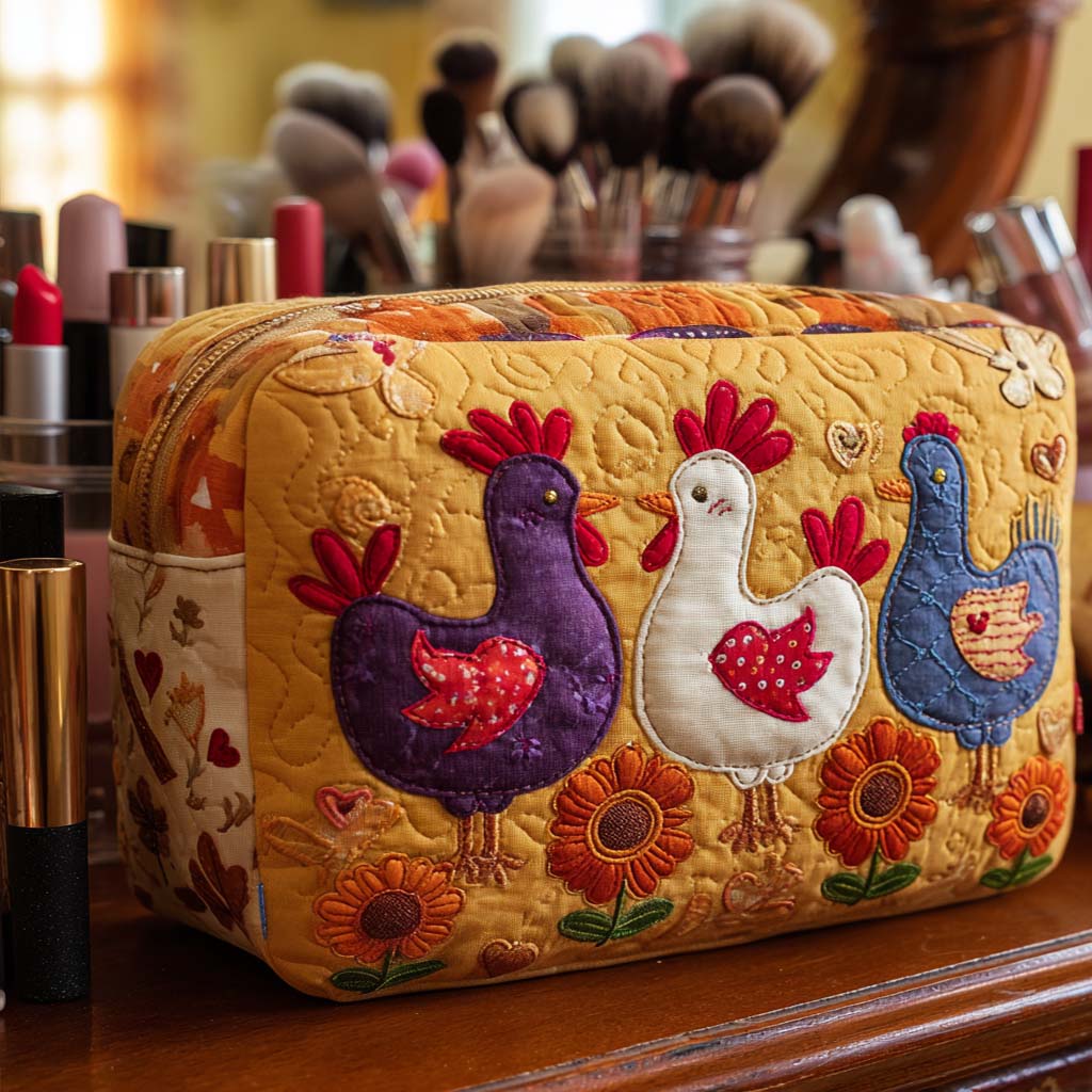 Gesteppte Kosmetiktasche in Hühnerform