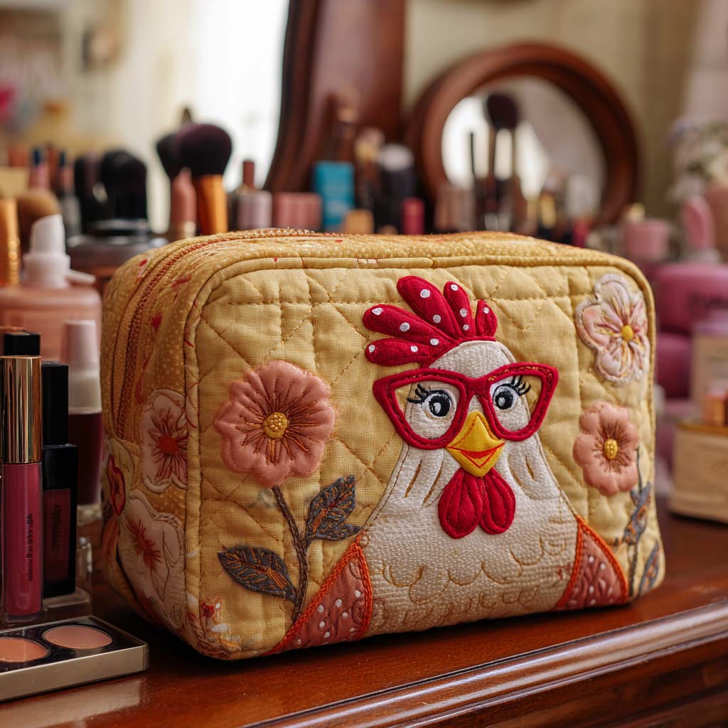 Gesteppte Kosmetiktasche mit leuchtendem Huhn