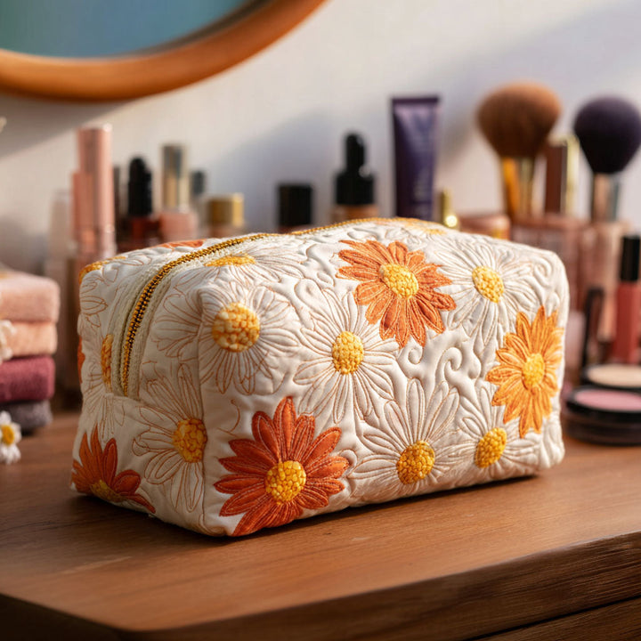 Gesteppte Kosmetiktasche mit Blumenmotiv