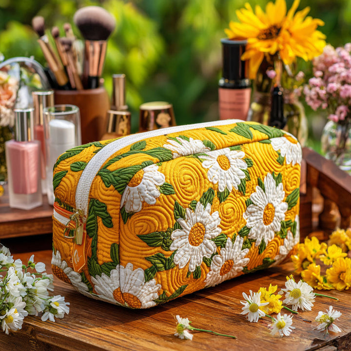 Gesteppte Kosmetiktasche mit zarten Gänseblümchen