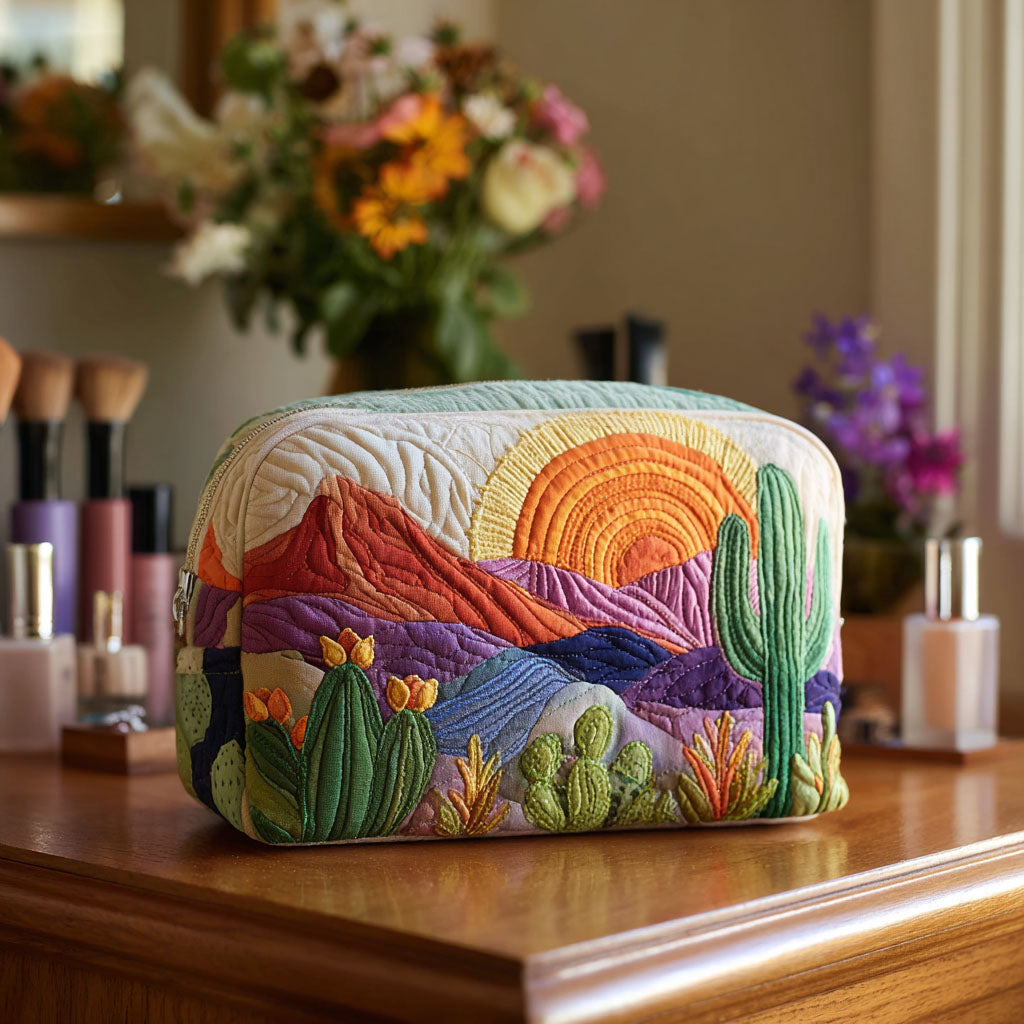 Gesteppte Kosmetiktasche mit Sonnenaufgang in der Wüste