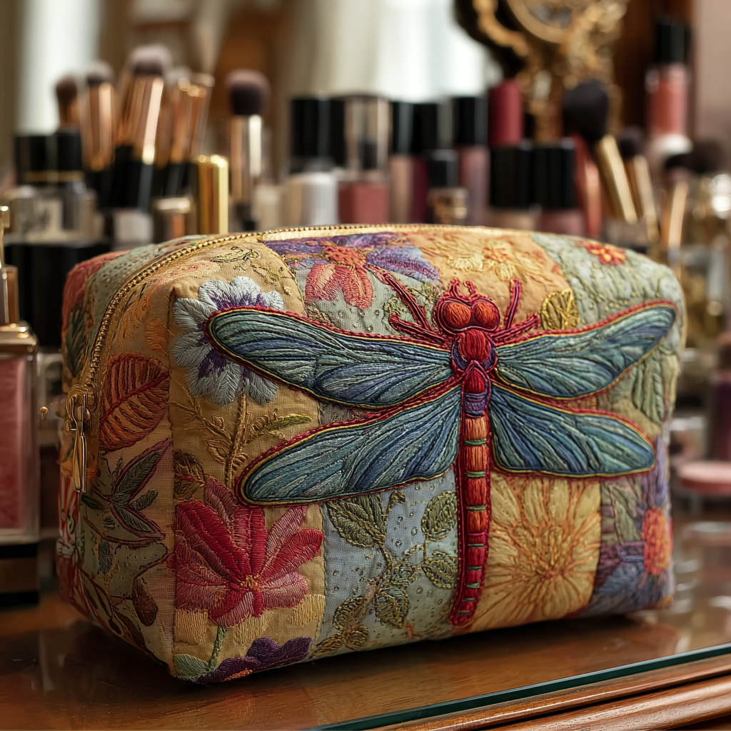 Gesteppte Kosmetiktasche mit eleganter Libelle