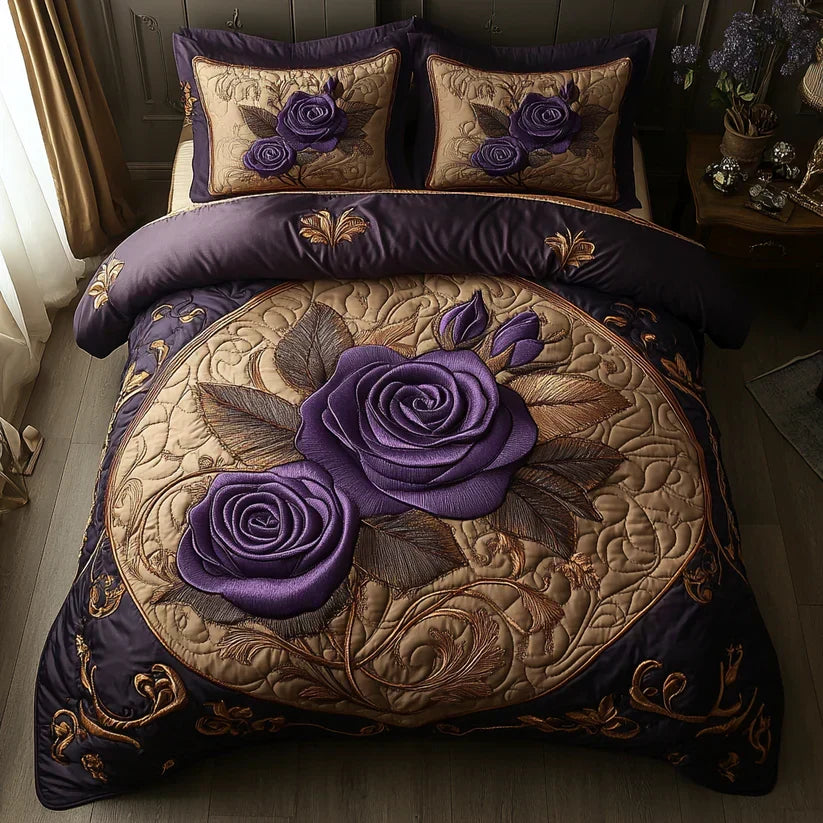 3-teilige gesteppte Bettgarnitur - Violett Pink