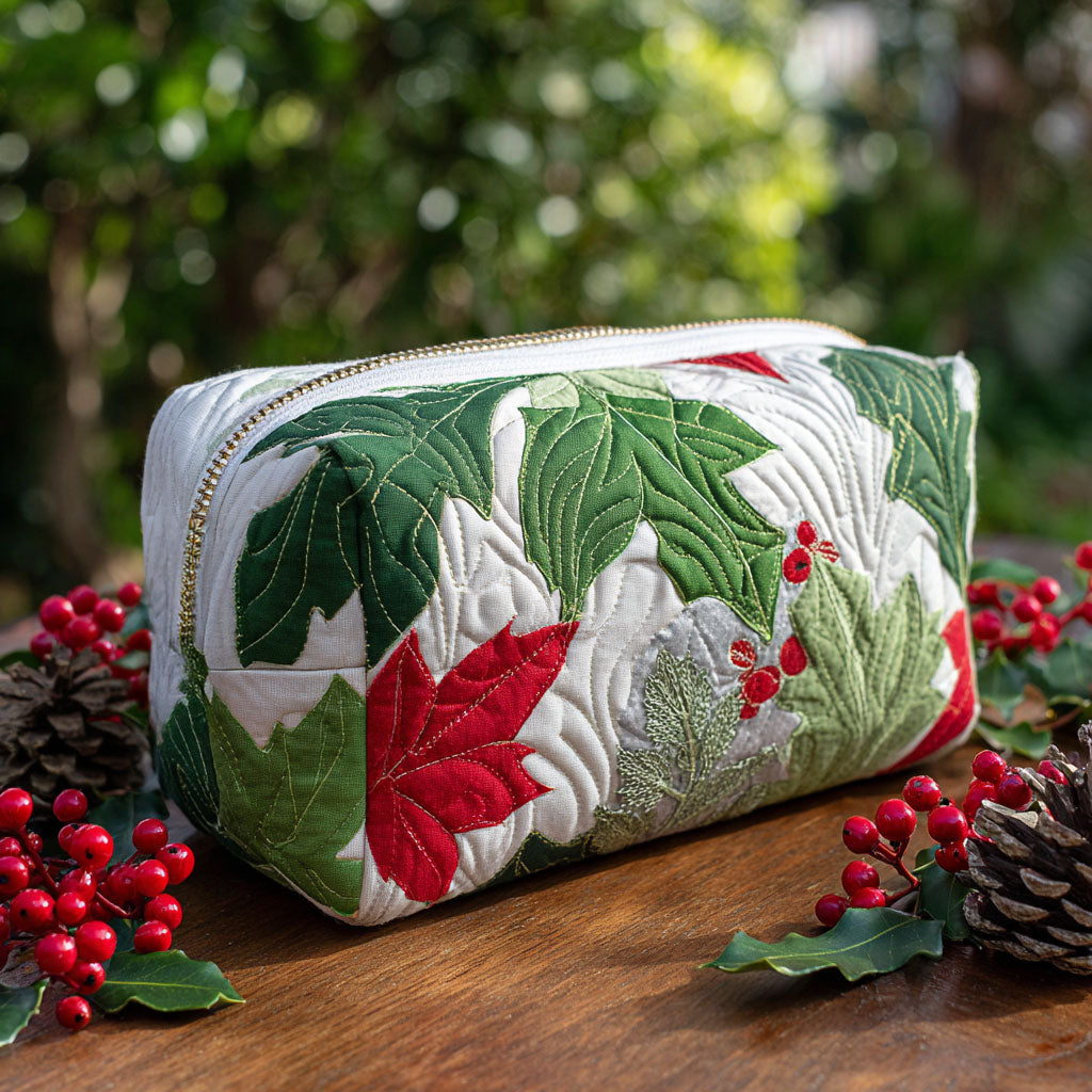 Gesteppte Kosmetiktasche mit weihnachtlichem Immergrün