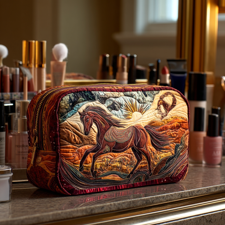 Gesteppte Kosmetiktasche mit feurigem Pferd