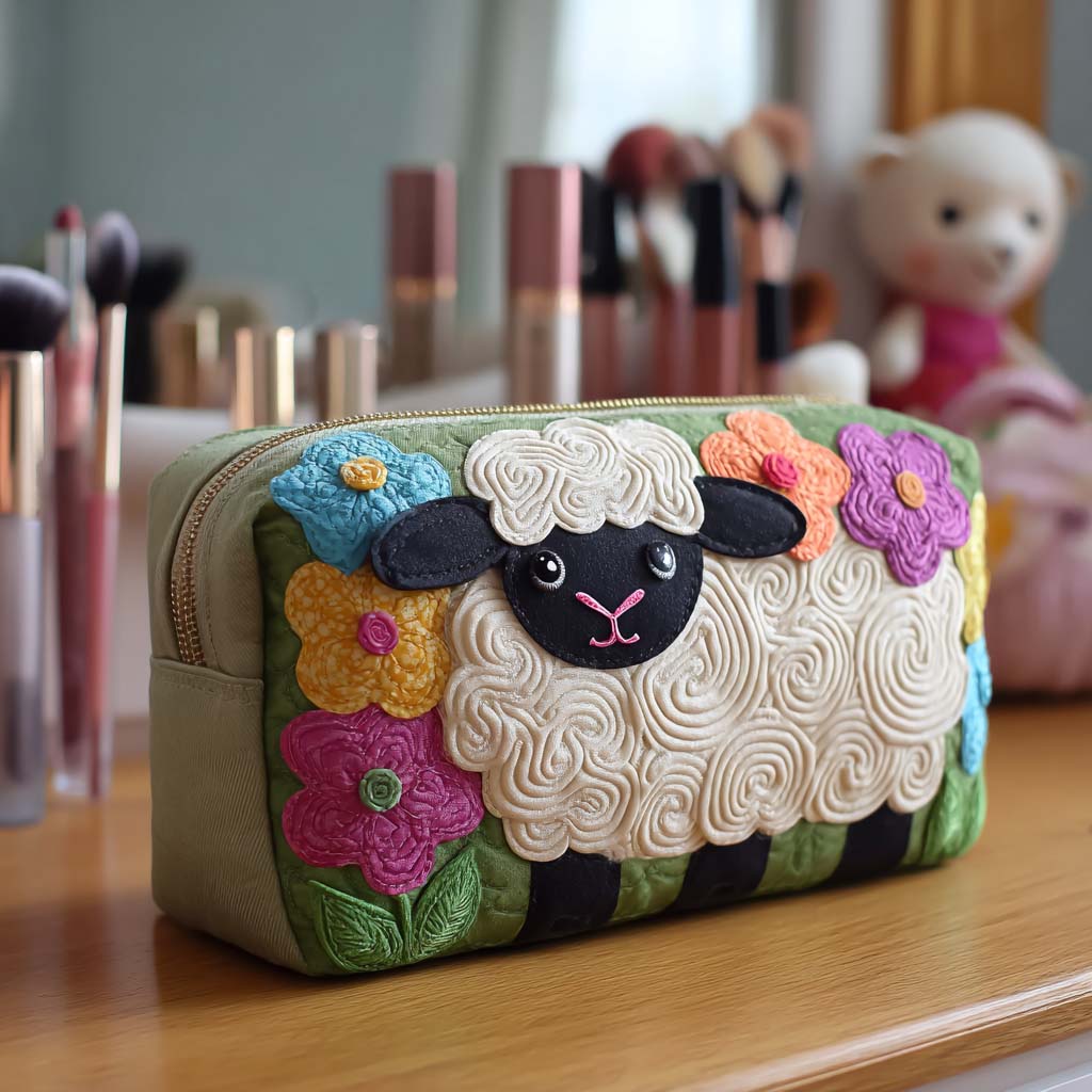 Gesteppte Kosmetiktasche mit Blumenmotiv