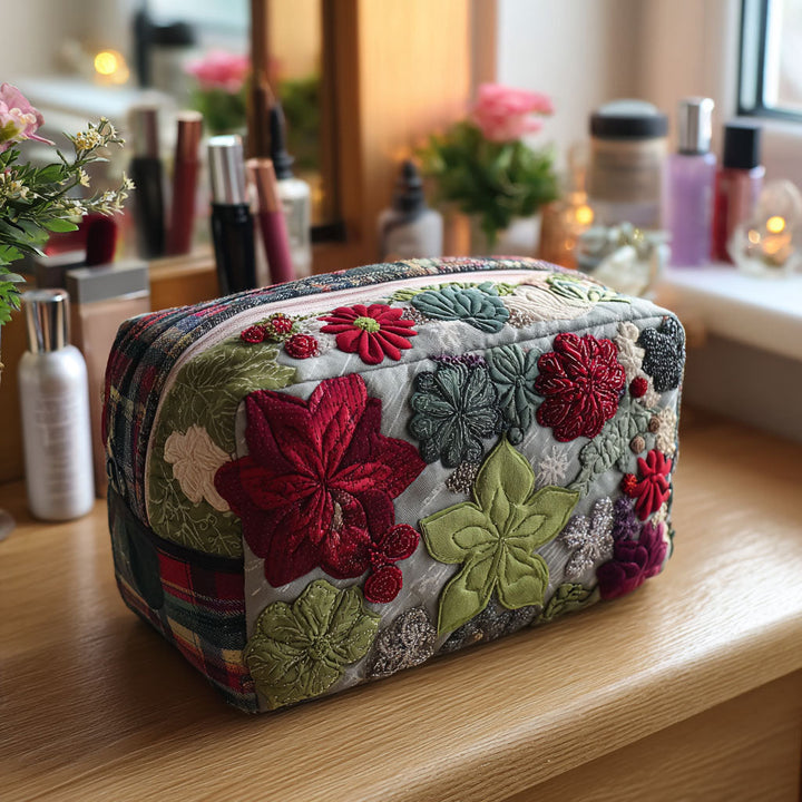 Gesteppte Kosmetiktasche mit Blumengarten