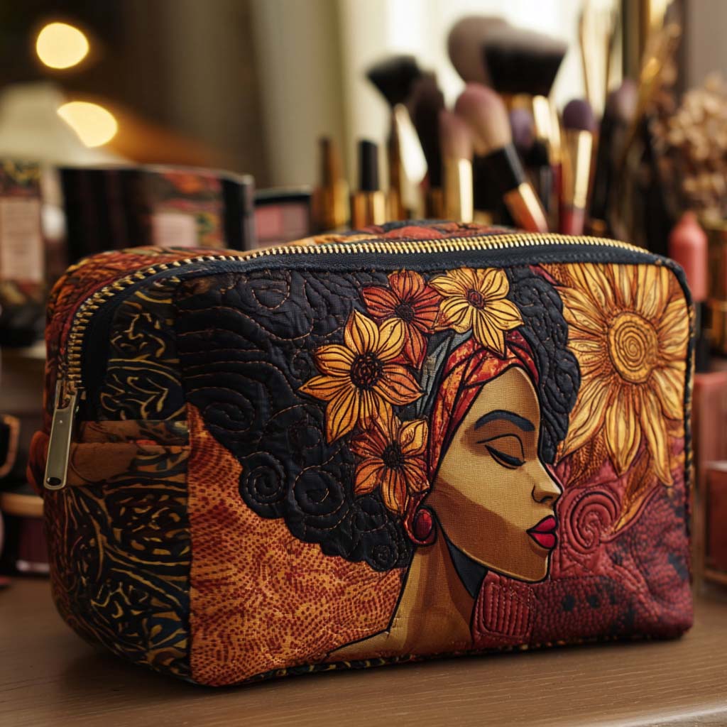 Gesteppte Kosmetiktasche mit goldener Krone