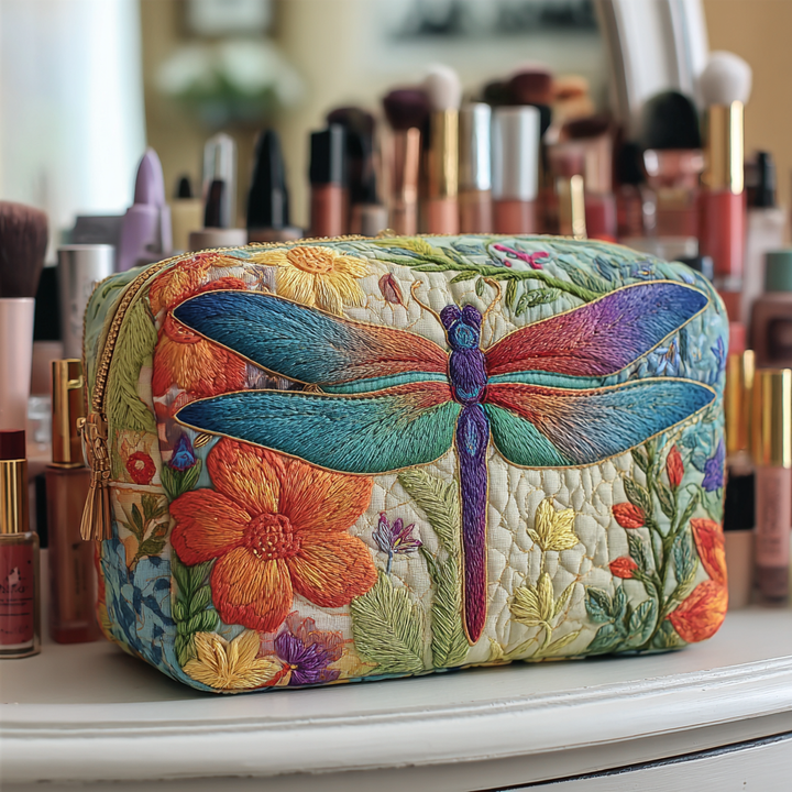 Gesteppte Kosmetiktasche mit goldener Libelle
