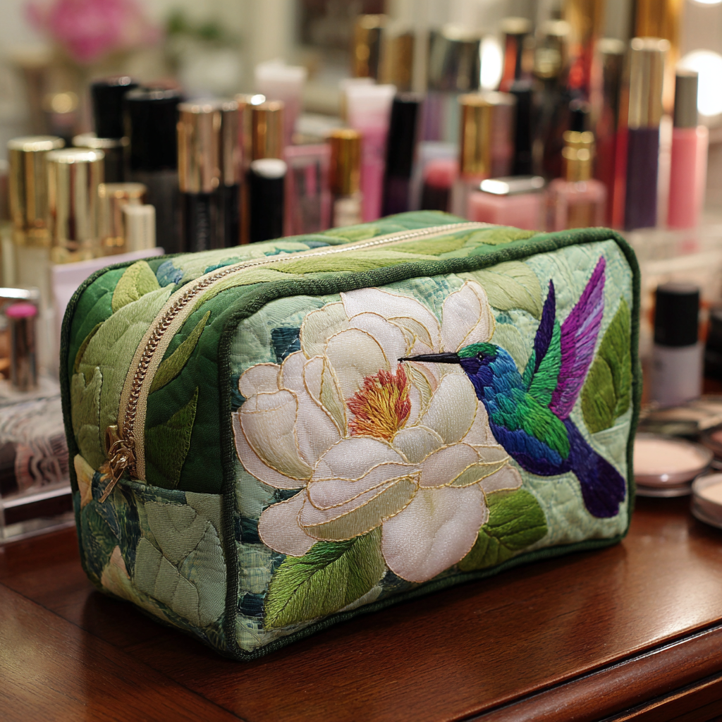 Gesteppte Kosmetiktasche mit Kolibris