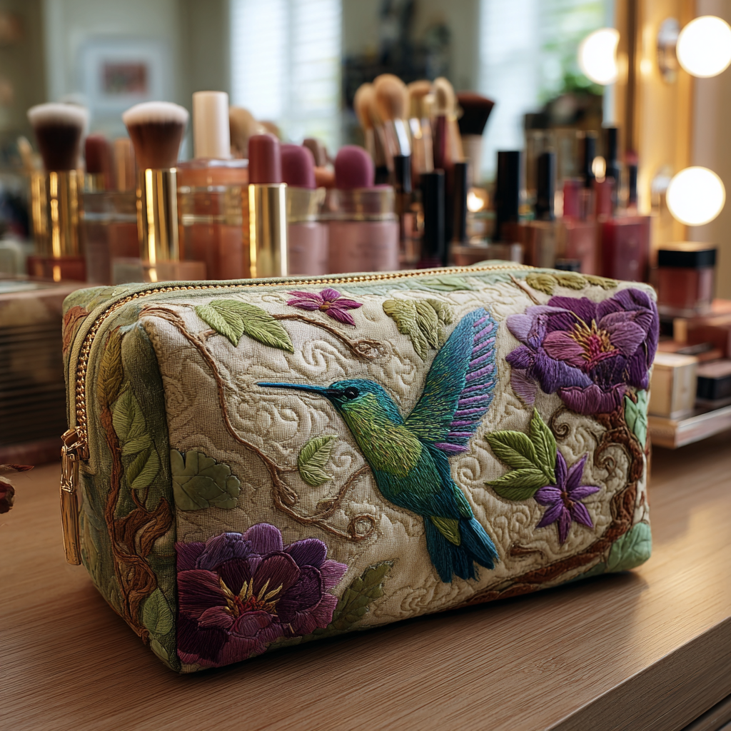 Gesteppte Kosmetiktasche mit leuchtendem Kolibri