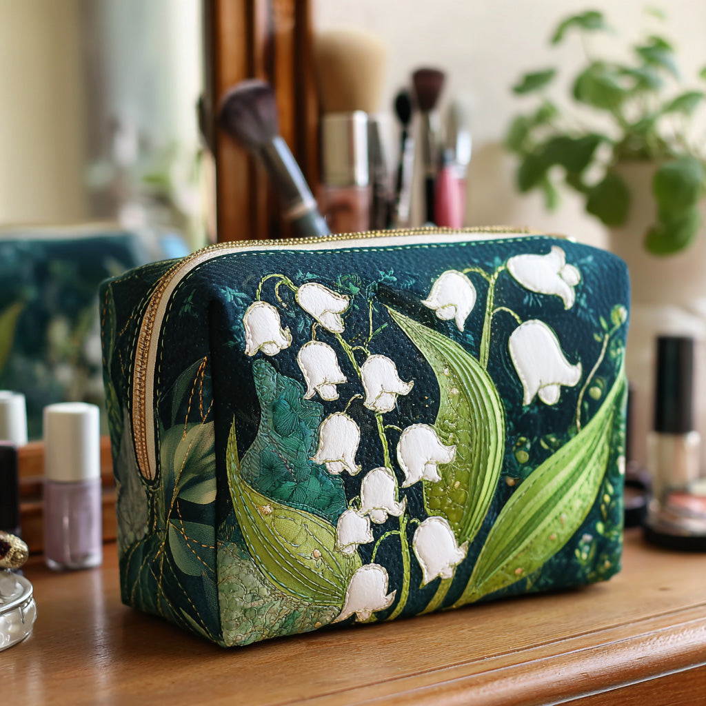 Gesteppte Kosmetiktasche mit zarten Lilien