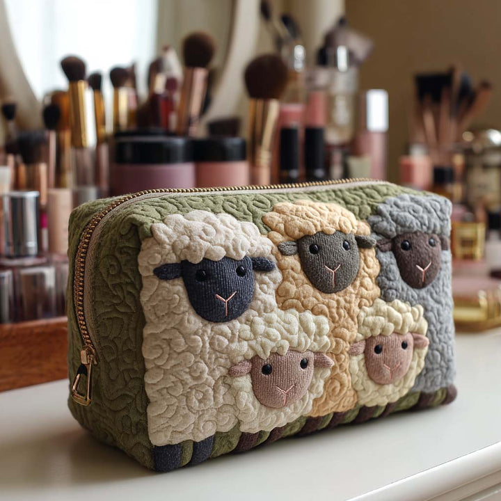 Gesteppte Kosmetiktasche mit Schafen