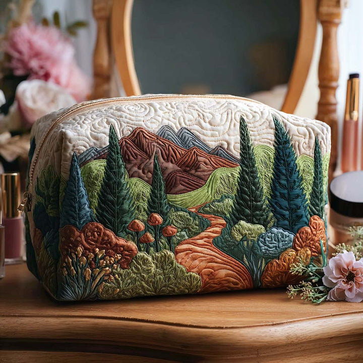 Gesteppte Kosmetiktasche mit grünem Pfad