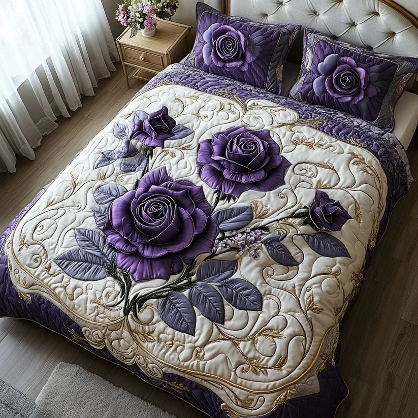 3-teilige gesteppte Bettgarnitur - Violett Pink