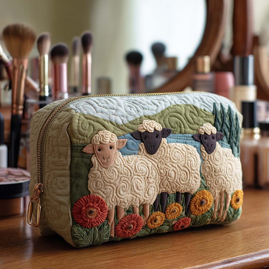 Gesteppte Kosmetiktasche mit Schafen