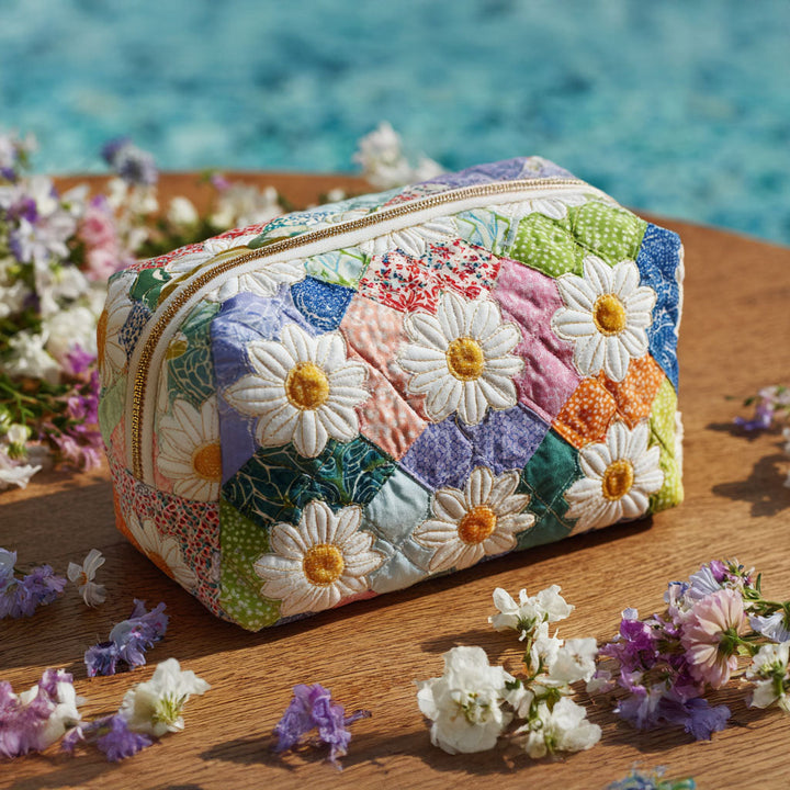 Gesteppte Kosmetiktasche mit Blütenblattspur