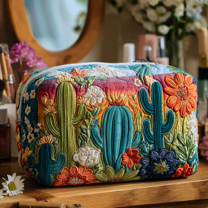 Gesteppte Kosmetiktasche mit fröhlichem Kaktus