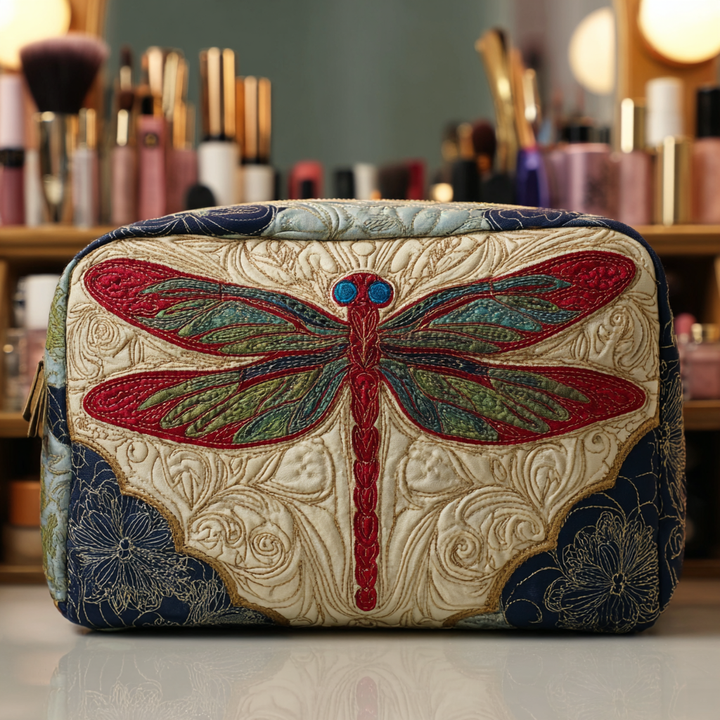 Gesteppte Kosmetiktasche mit zarter Libelle