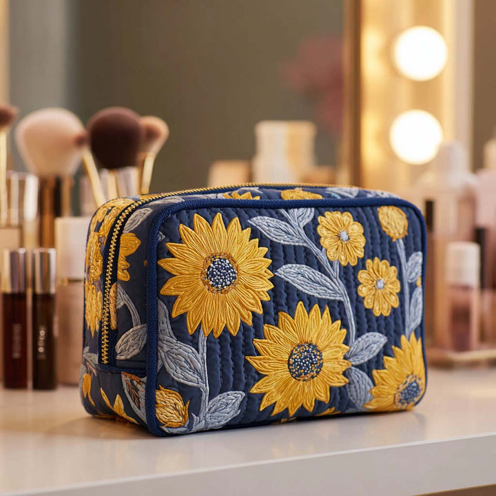 Gesteppte Kosmetiktasche mit leuchtender Blume