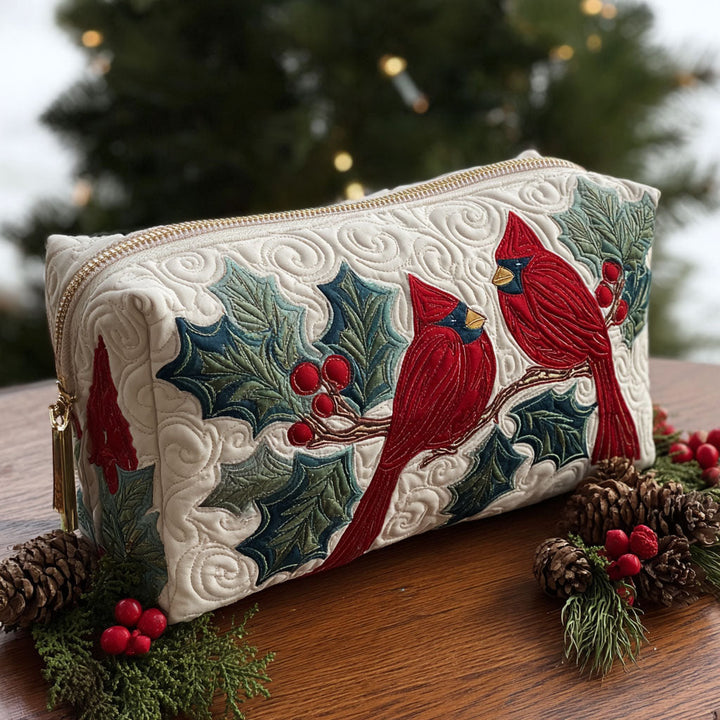 Gesteppte Kosmetiktasche mit rotem Muster