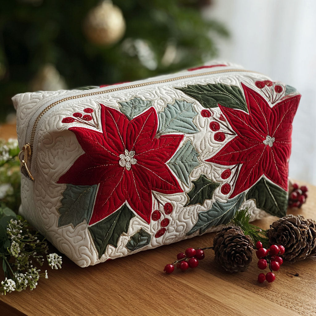 Gesteppte Kosmetiktasche mit scharlachroter Blume