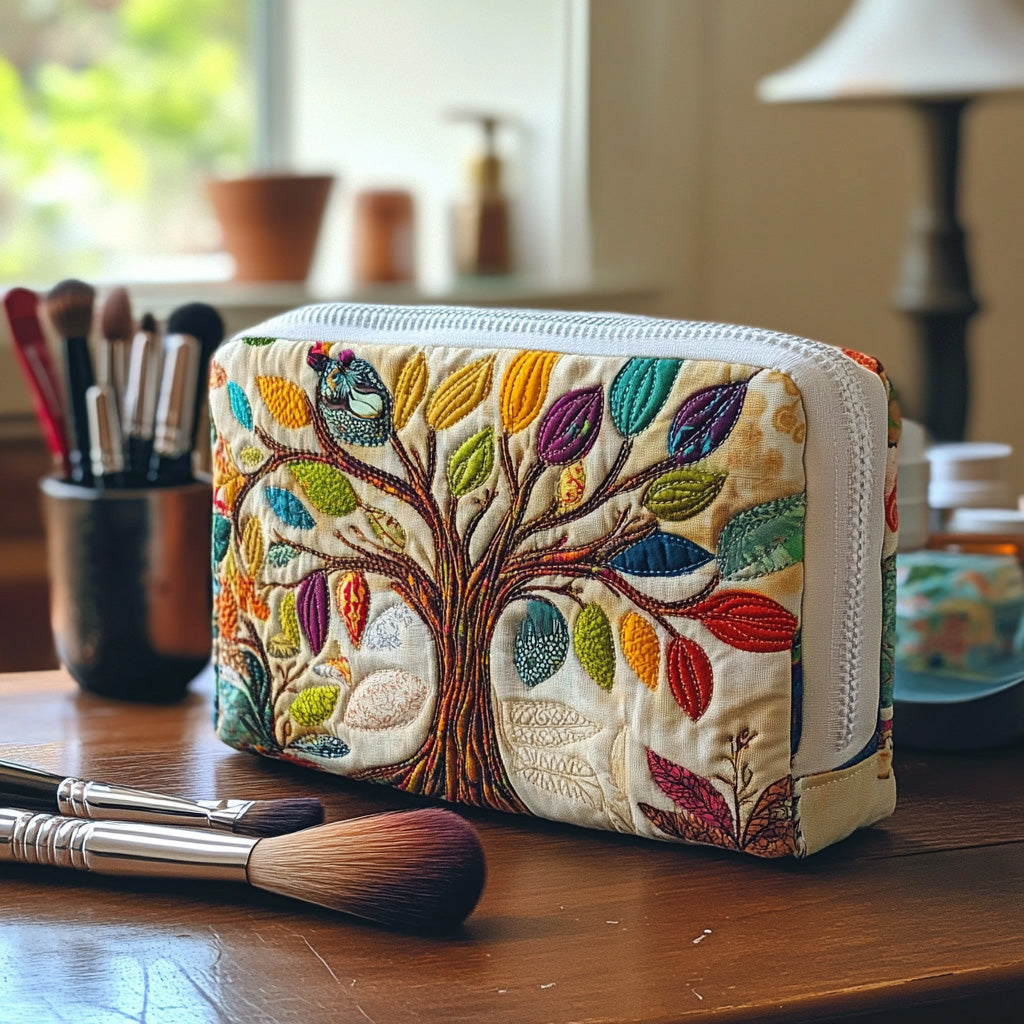 Gesteppte Kosmetiktasche mit Lebensbaum